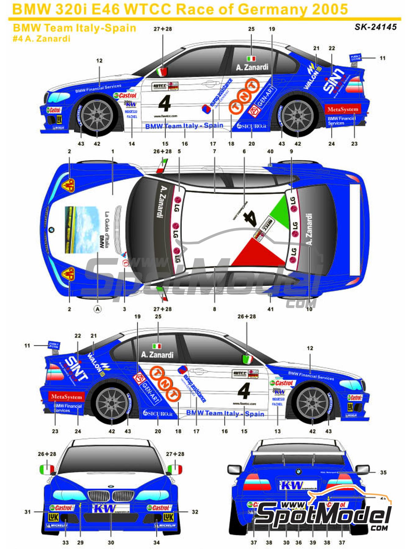 BMW 320i E46 BMW Team Italy - Spain Team - World Touring Car Championship  (WTCC) 2005. Marking / livery in 1/24 scale manufactured by SK Decals (ref.